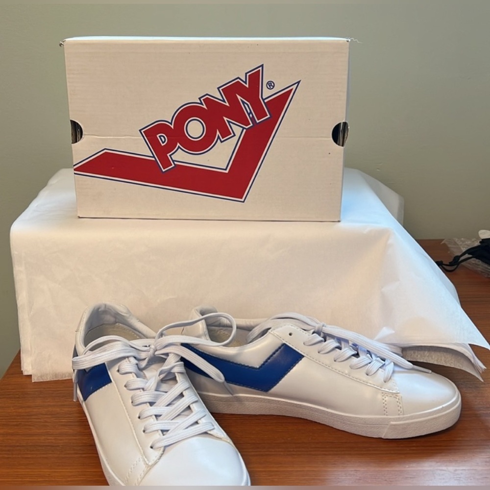 NWT Classic Pony Sneakers sz 8 White Blue Leather Sneakers NIB wonebs sz 8